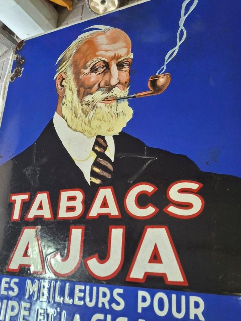 Emaille bord AJJA Tabac uit 1935, Ophalen of Verzenden, Gebruikt, Reclamebord