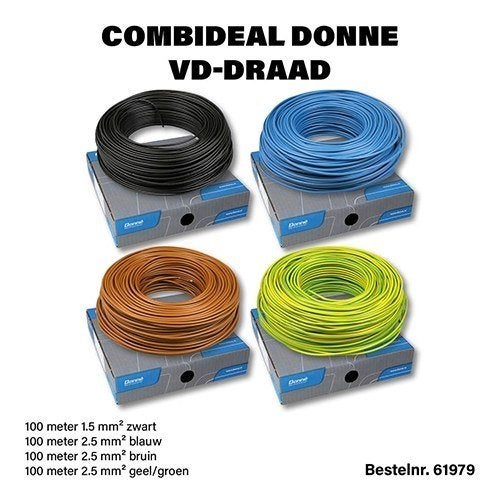 Donné VD-draad set - 100meter per kleur ZW/BL/BR/GG, Envoi