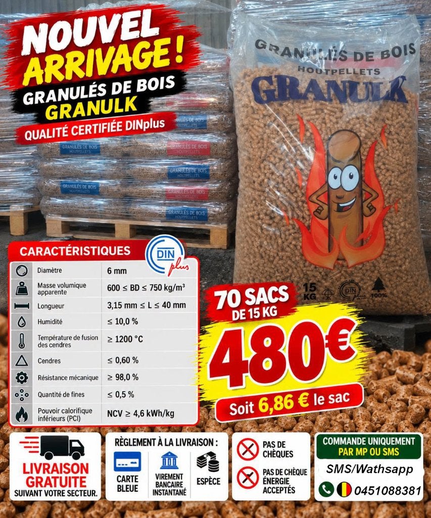 Lire l'annonce SVP Pellet 100% sapin payer a la livraison., Jardin & Terrasse, 6 m³ ou plus, Envoi, Autres essences de bois, Bûches