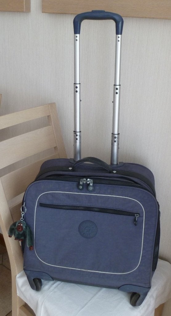 Kipling trolley „manary” blauwgrijs 4 wielen + aap, Handtassen en Accessoires, Tassen | Schooltassen, Gebruikt, Blauw, Aktetas of Boekentas