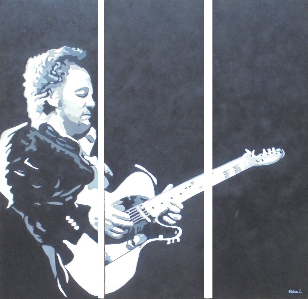 grand tableau en 3 parties Bruce Springsteen (120x120 cm), Portrait ou Personnes, Enlèvement ou Envoi, Peinture à l'huile, Signé