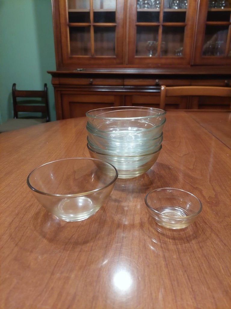 Set glazen kommetjes – 5 grote + 2 kleine, Ophalen, Zo goed als nieuw, Glas, Kom(men)