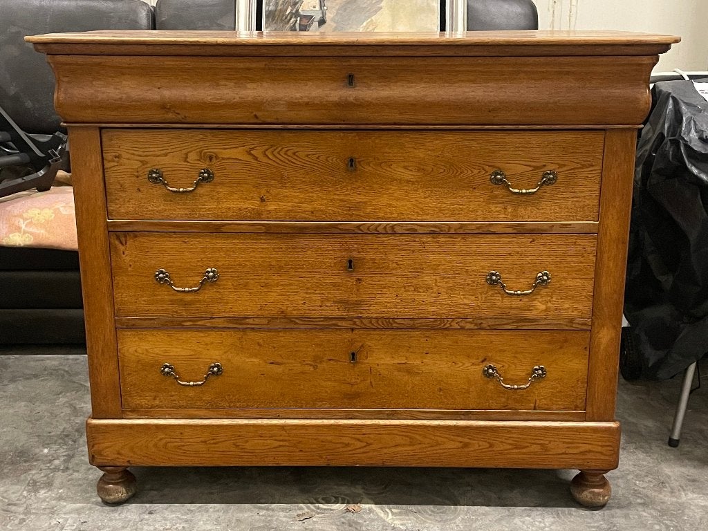 ODK 1: eiken ladekast met 4 laden Louis-Philippe stijl 1900, Ophalen, Gebruikt, 100 tot 150 cm, Eikenhout