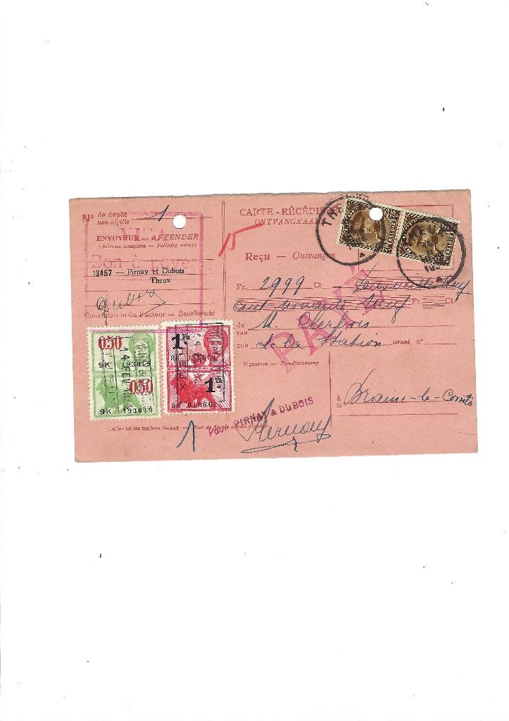 Ancienne carte récépissé 1934, Envoi, Utilisé