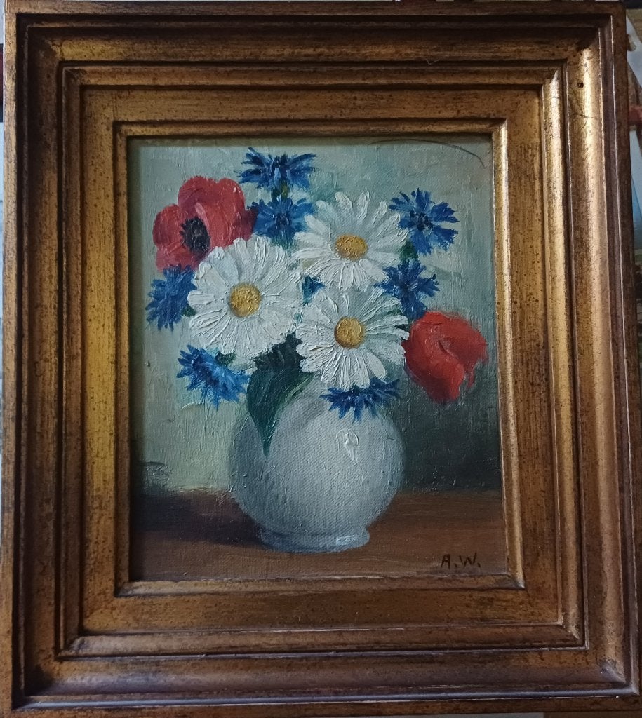 Schilderij olieverf, Alfons Waterschoot, ingelijst., Ophalen, Gesigneerd, Olieverf, Bloemen