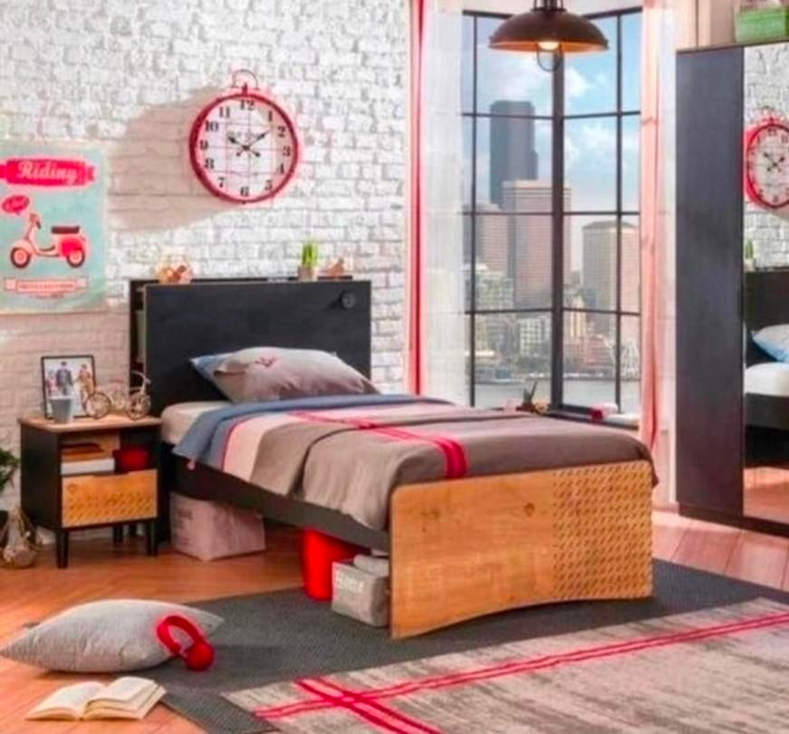 Set:  Bed + Bedlade + nachtkastje  "New York", Ophalen, Zo goed als nieuw, Eenpersoons, Zwart