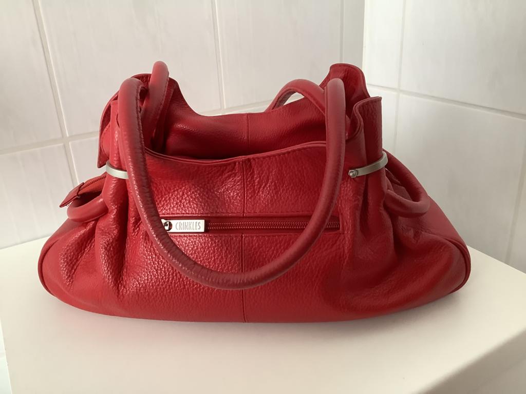 Handtas Rood Gekoreld Leer. Merk Crinkles., Enlèvement ou Envoi, Comme neuf, Rouge, Sac à main