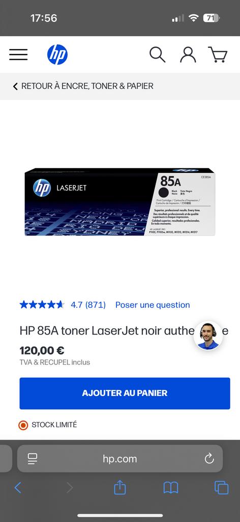 Toner HP Black 85A, Enlèvement