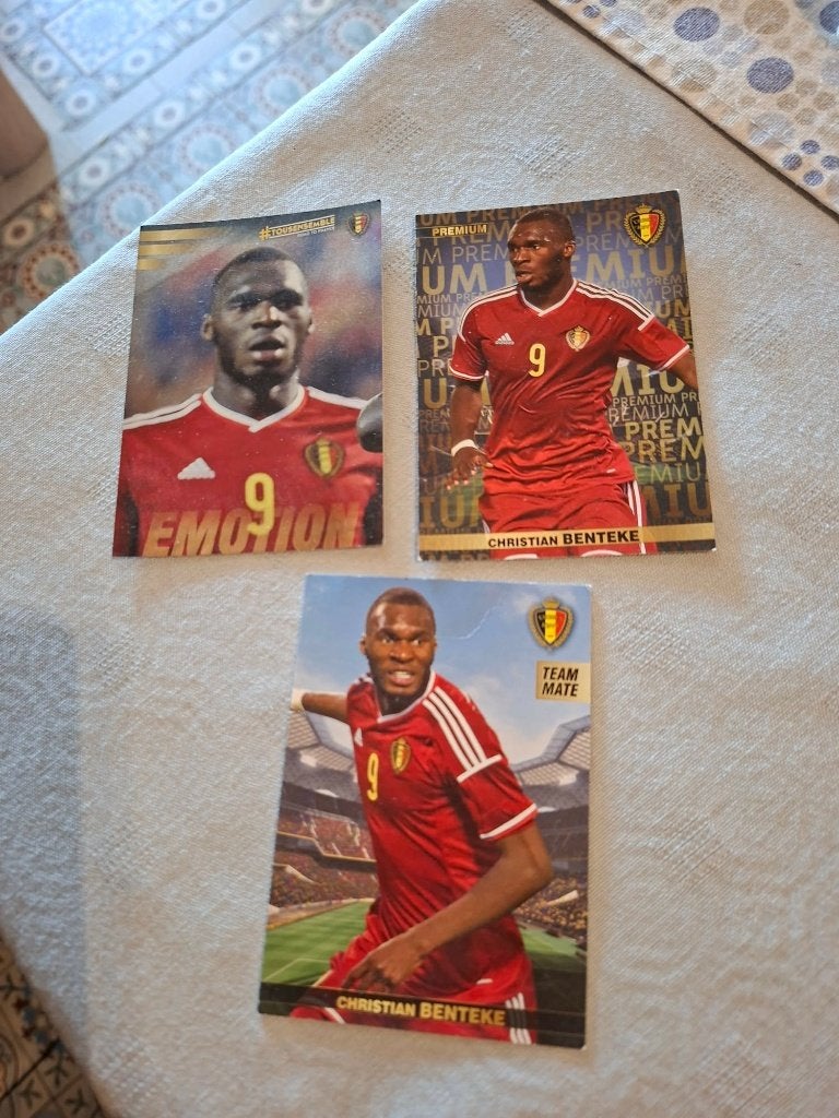 Panini / 3 Voetbalkaarten / Christian Benteke / Rode Duivels, Ophalen of Verzenden, Zo goed als nieuw, Spelerskaart