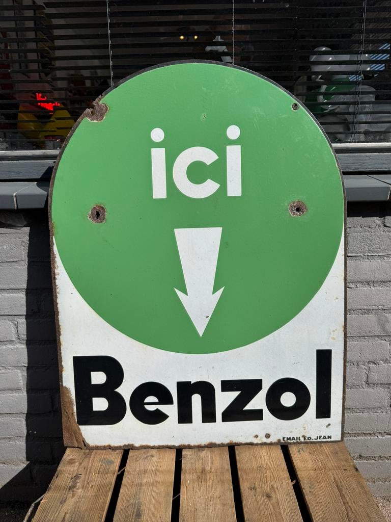 Benzoil olie oud emaille reclamebord, Ophalen