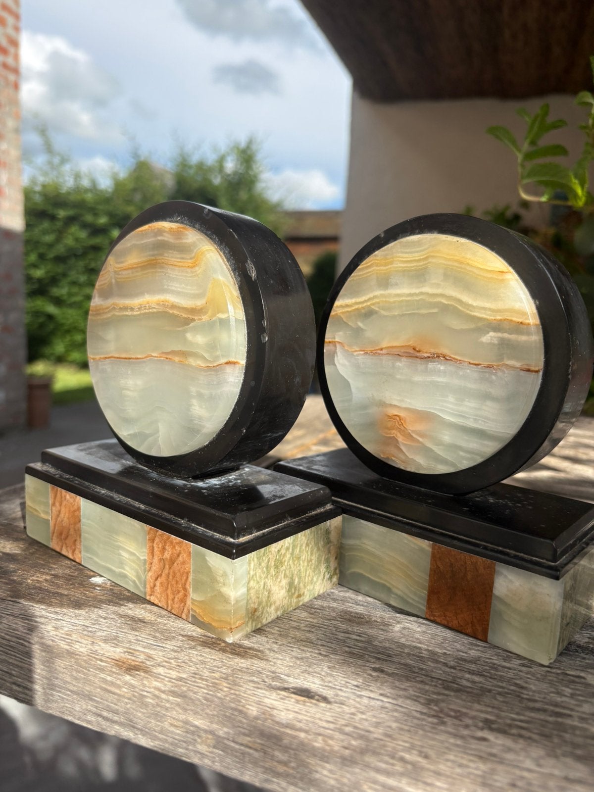 Art deco marmer en onyx boeksteunen, Enlèvement ou Envoi