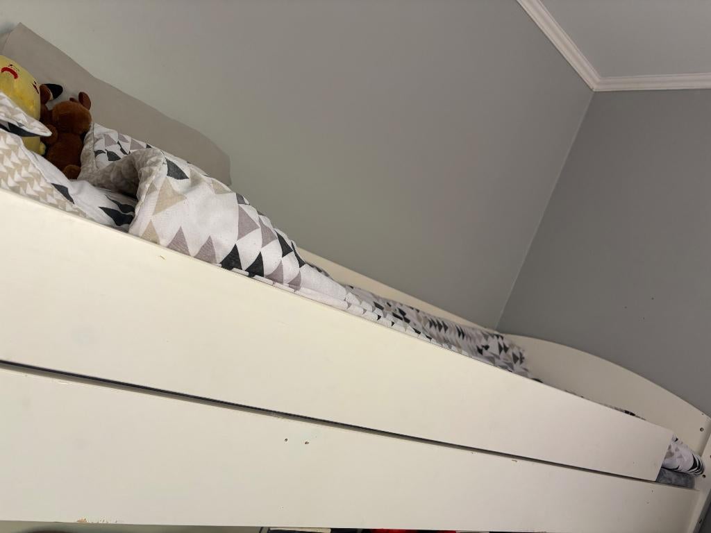 Lit 90 x 200 avec toboggan, Huis en Inrichting, Slaapkamer | Bedden, Ophalen, Gebruikt, 90 cm, Wit
