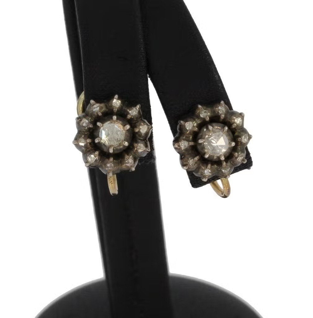 Roos diamanten antiek set 14k gouden oorbellen fraai, Hangers, Ophalen of Verzenden, Zo goed als nieuw, Met edelsteen