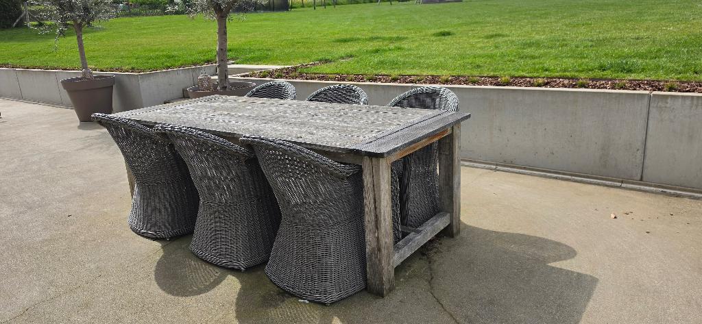 Tuintafel met stoelen, Tuin en Terras, Tuintafels, Ophalen, Gebruikt, Rechthoekig