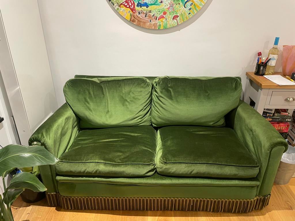 Art deco groene tweezitsbank, Huis en Inrichting, Ophalen, Gebruikt, Art deco, Minder dan 75 cm