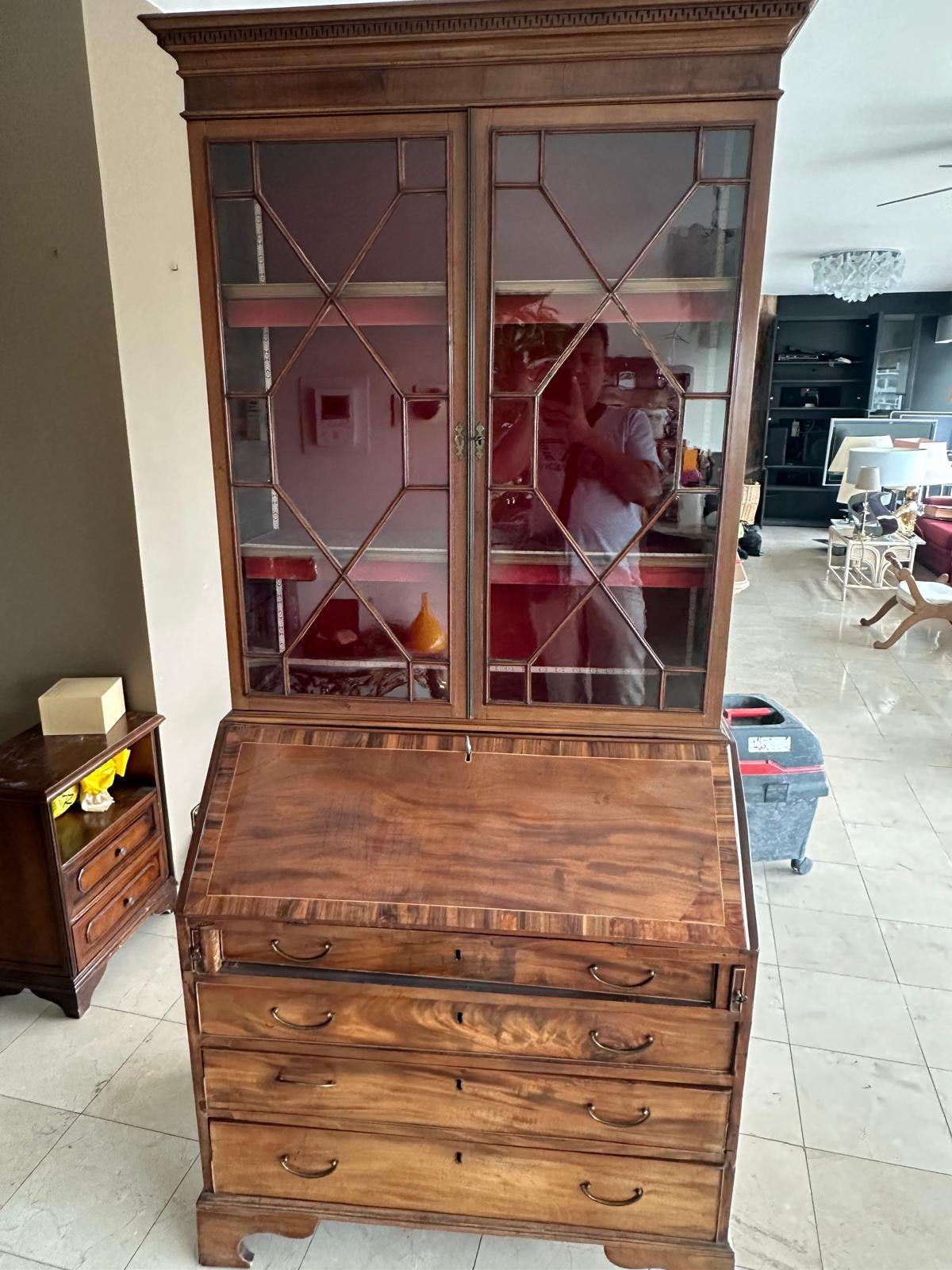 Secrétaire vitrine d'astronome vintage en bois précieux, Enlèvement, Comme neuf