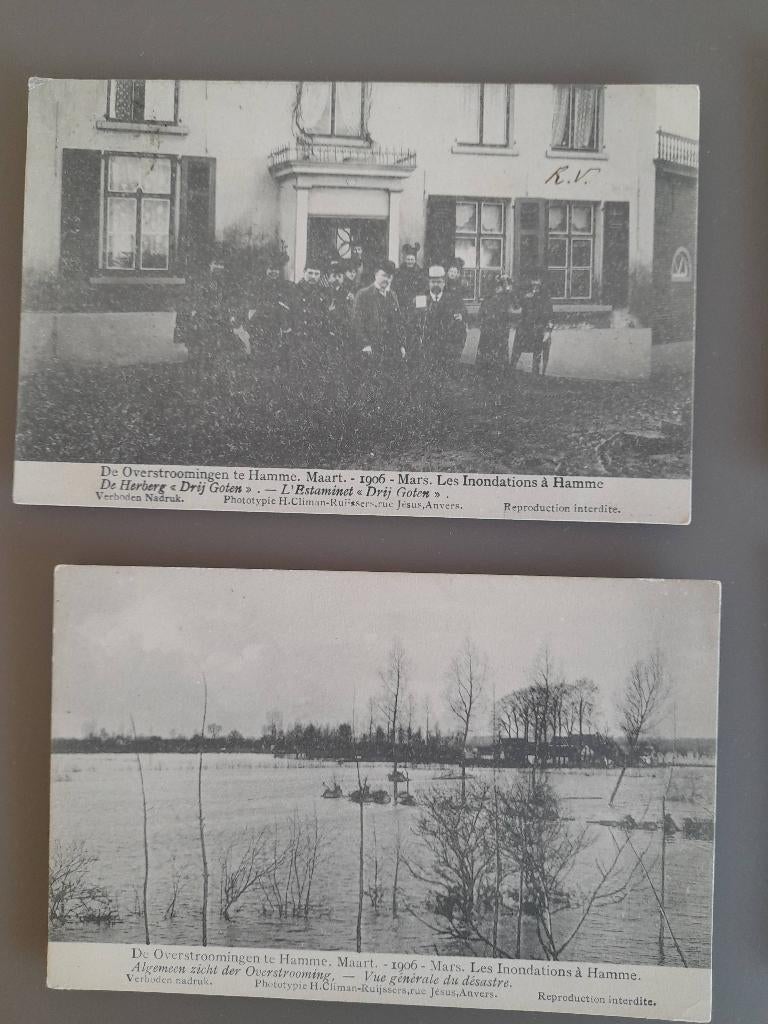 Postkaarten Moerzeke/Hamme 1906 overstroming, Ophalen of Verzenden, Voor 1920, Gelopen, Oost-Vlaanderen