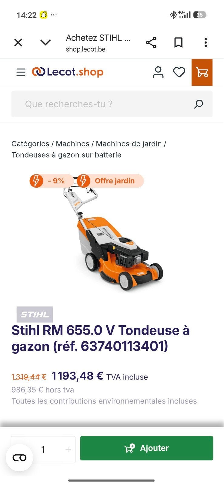tondeuse, Enlèvement ou Envoi