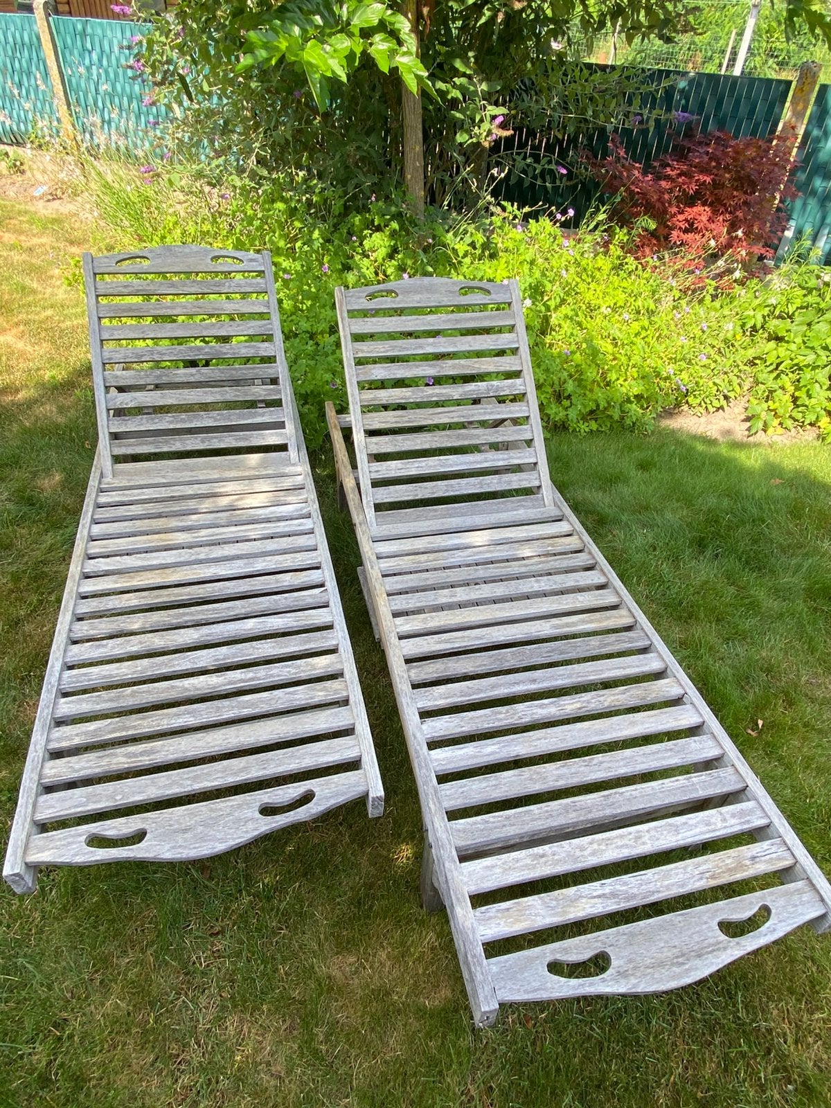 2 teak ligstoelen/ligzetels verstelbaar, Ophalen, Gebruikt, Verstelbaar