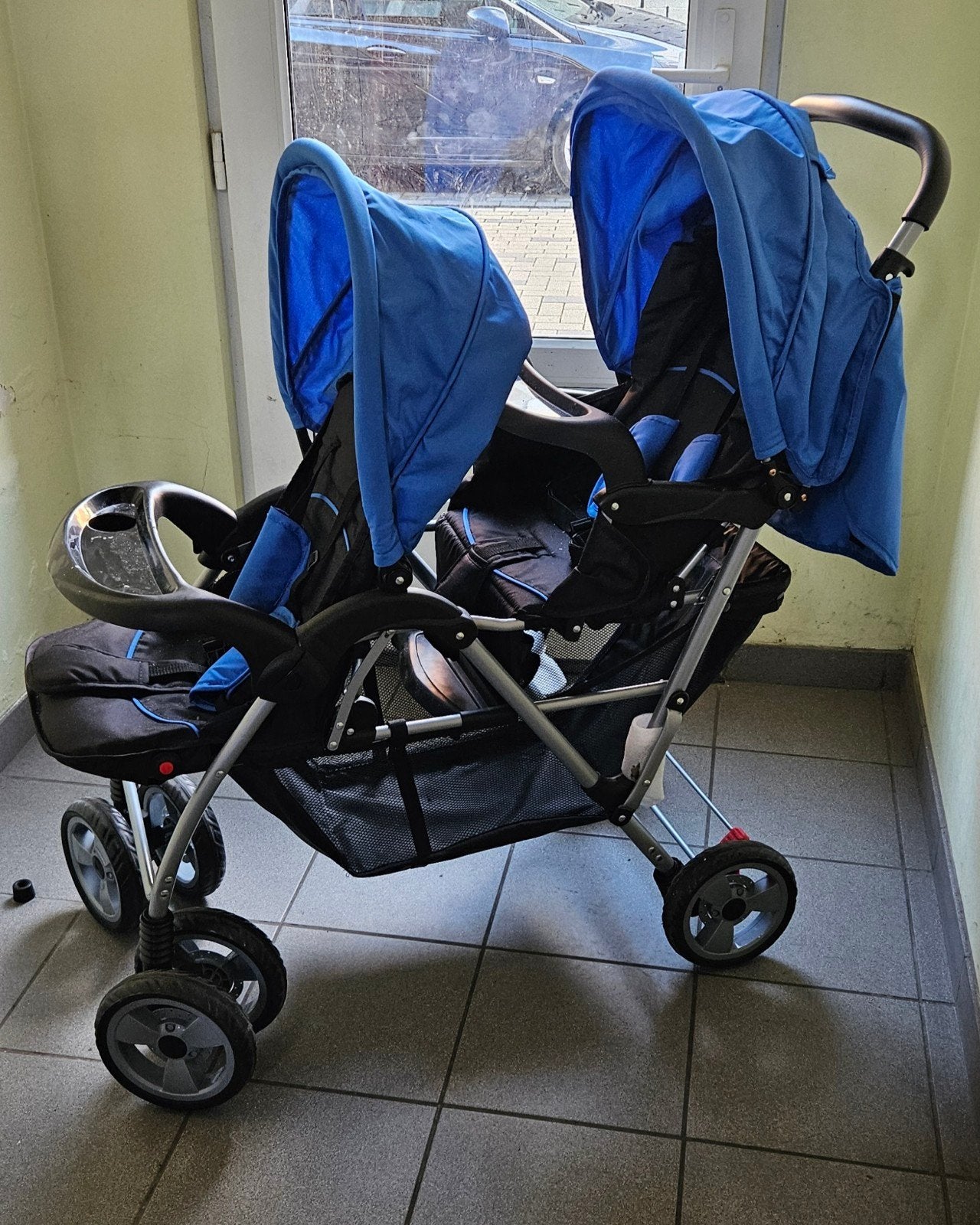 Dubbel kinderwagen contact 0465909411, Ophalen, Zo goed als nieuw, Kinderwagen of Buggy
