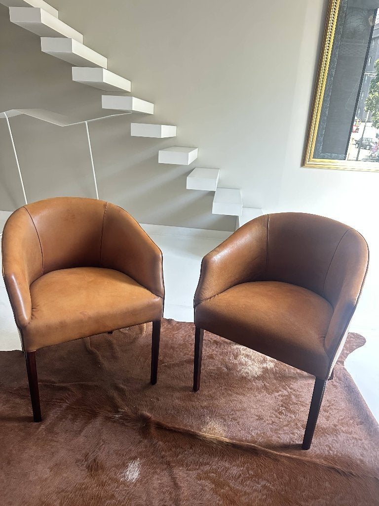 Set van 2 lederen fauteuils in cognackleur, Huis en Inrichting, Stoelen, Ophalen, Gebruikt, Twee, Bruin