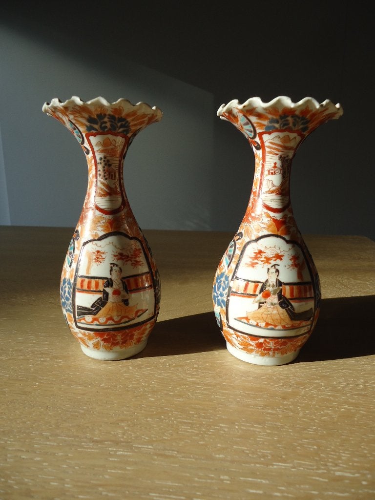 XIXe Japan 2x kraagvaas Kutani Eiraku handpainted porcelain, Enlèvement ou Envoi