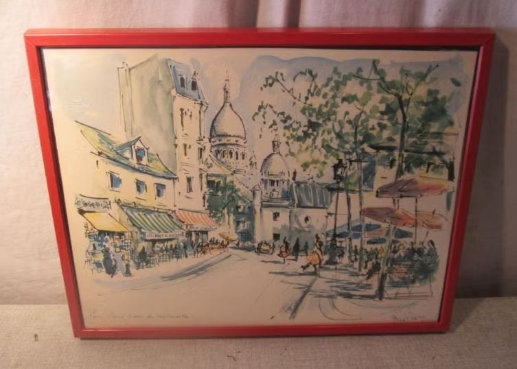 Aquarelle magnifiquement peinte « Vue du Sacré-Cœur » signée, Enlèvement ou Envoi