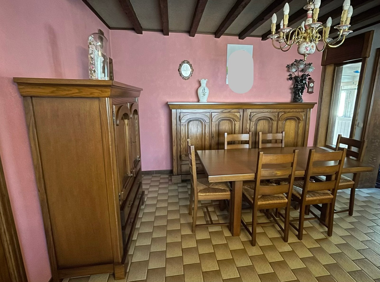Eiken eetkamer met zes stoelen., Antiek en Kunst, Ophalen