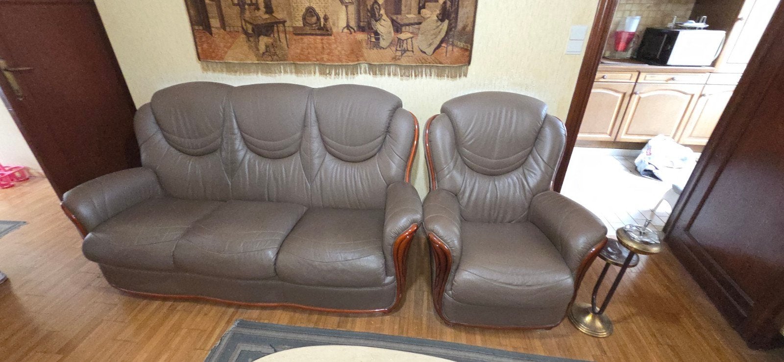 salon en cuir brun, 5 places, Quatre personnes ou plus, Banc droit, Comme neuf, Enlèvement