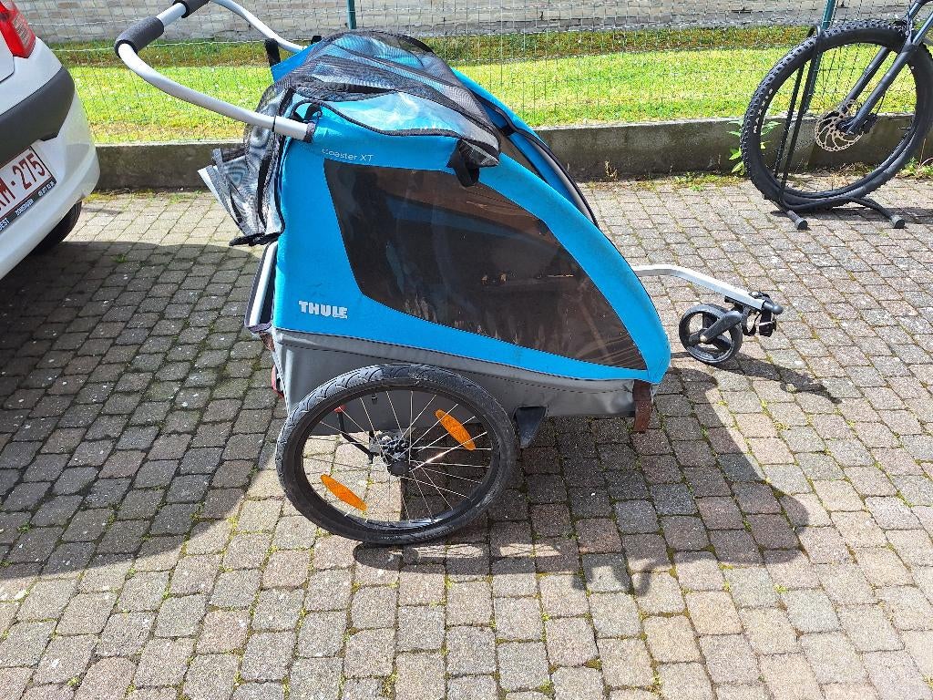 Thule Coaster XT Fietskar & Wandelwagen – Blauw, Ophalen, Opvouwbaar, Kinderkar, Gebruikt