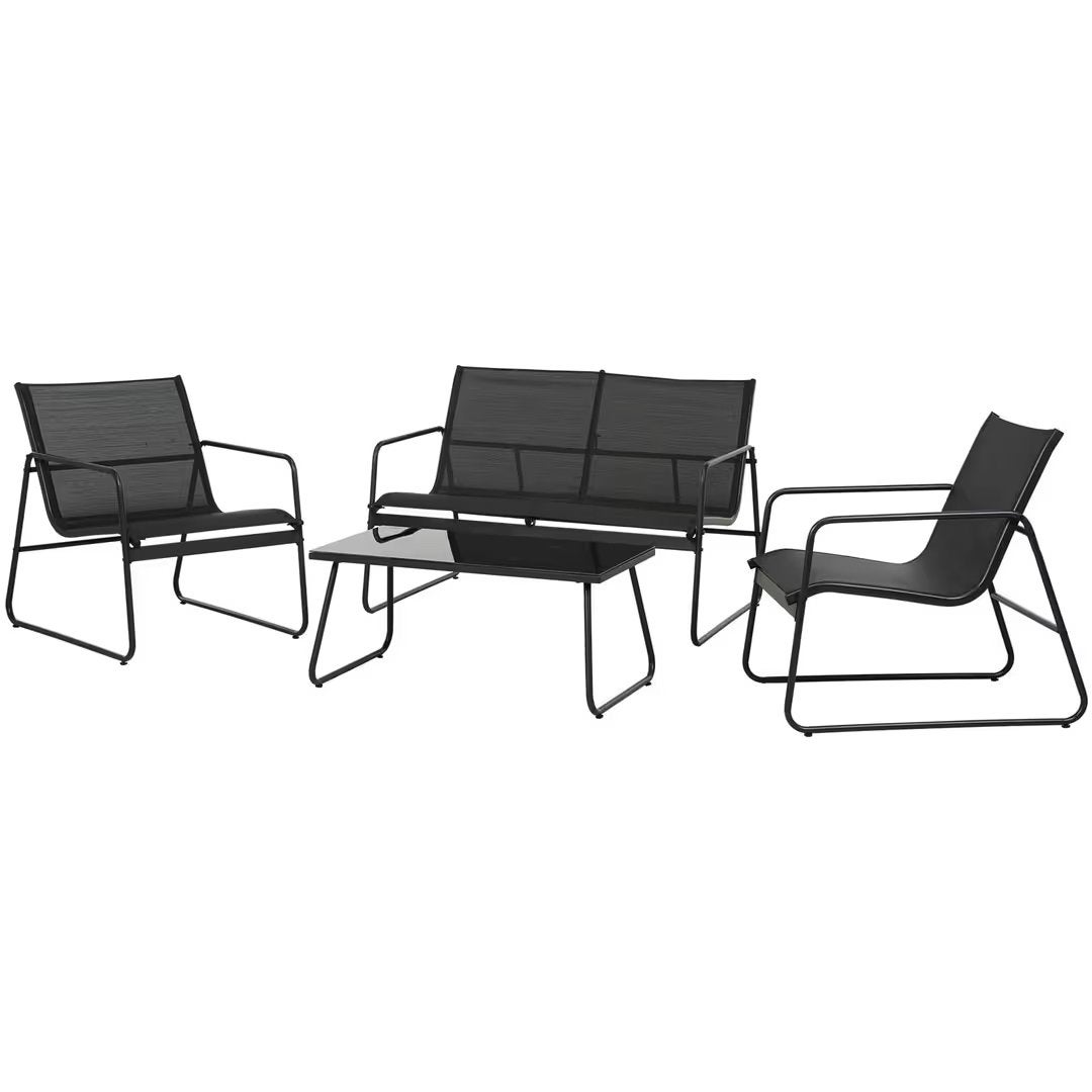 Ensemble de salon noir compact avec plateau en verre, Neuf, Enlèvement ou Envoi, 4 places, Banque