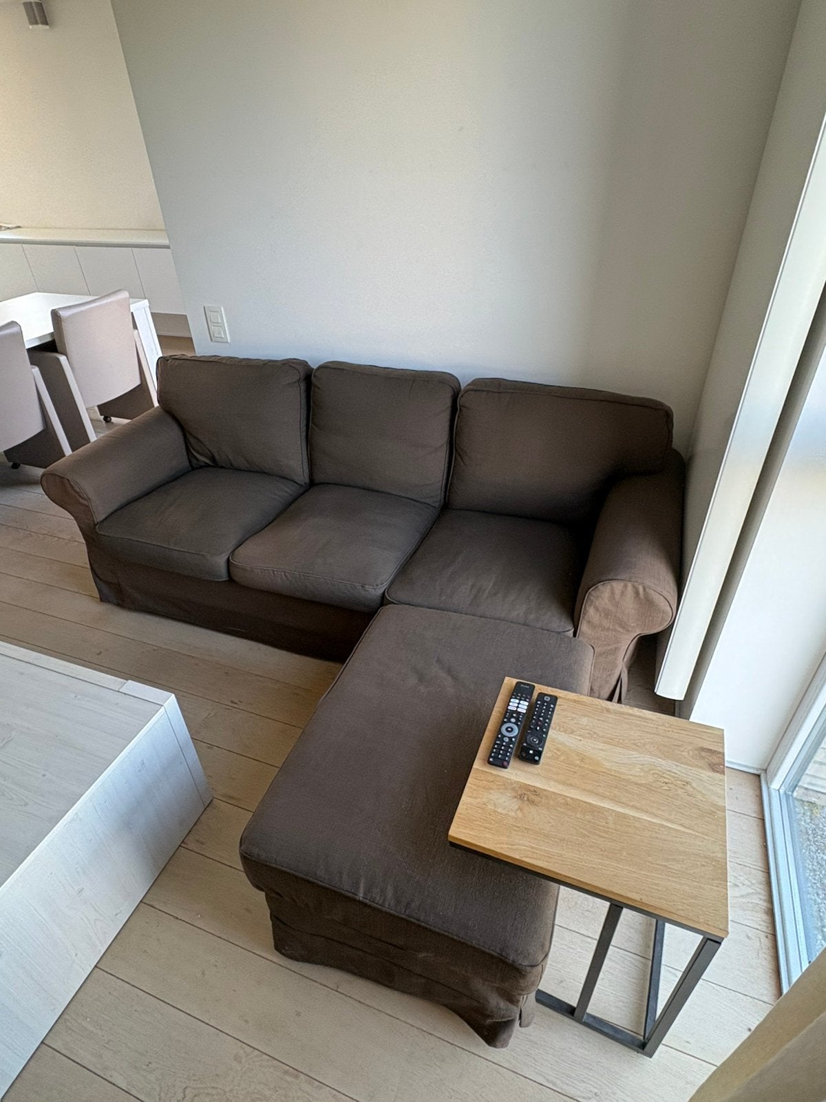 3-zits zetel met chaise longue + salontafel – bruin/taupe, Enlèvement