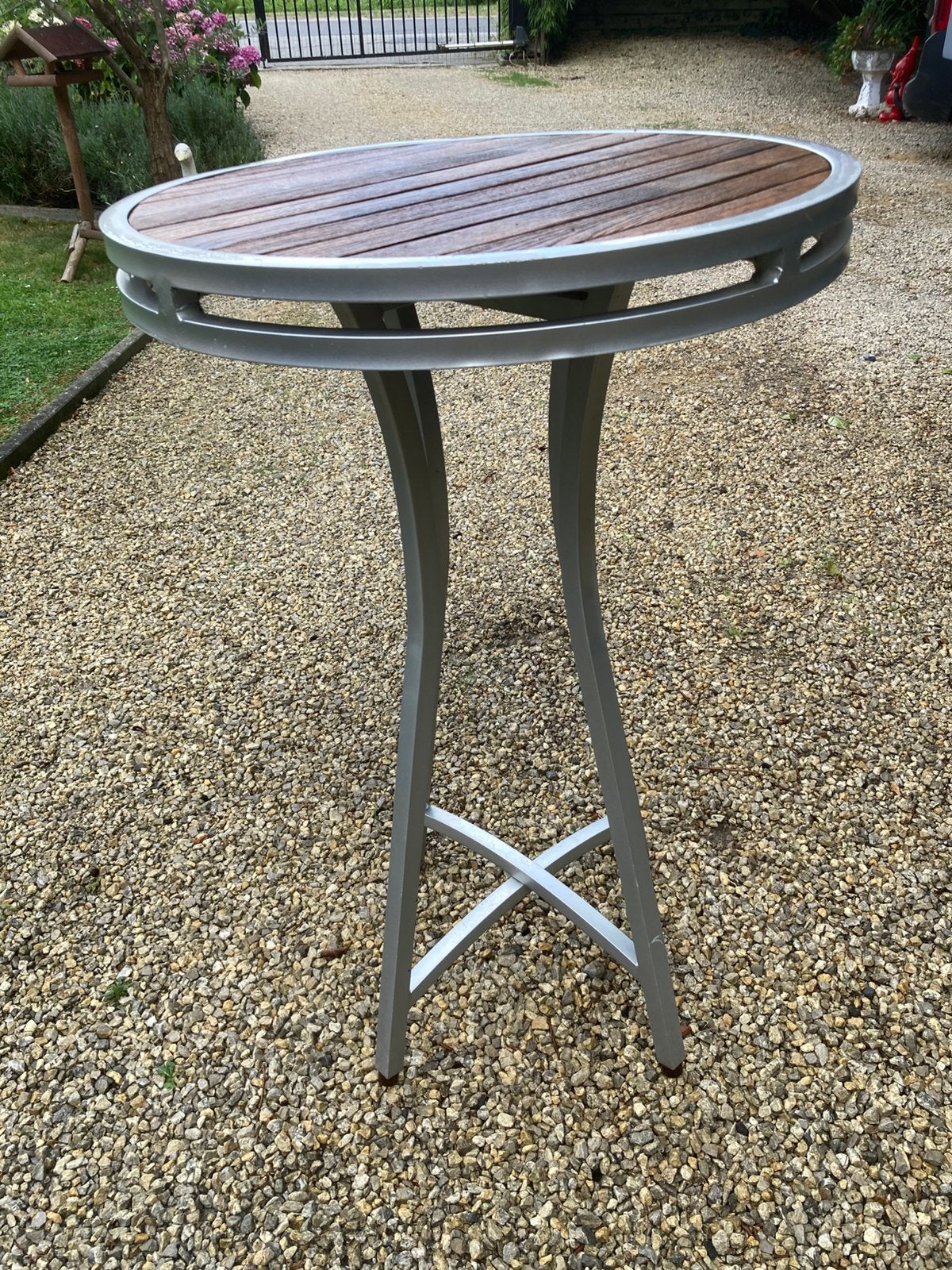 Partytafel met aluminium frame en teaken bovenblad, Ophalen, Gebruikt