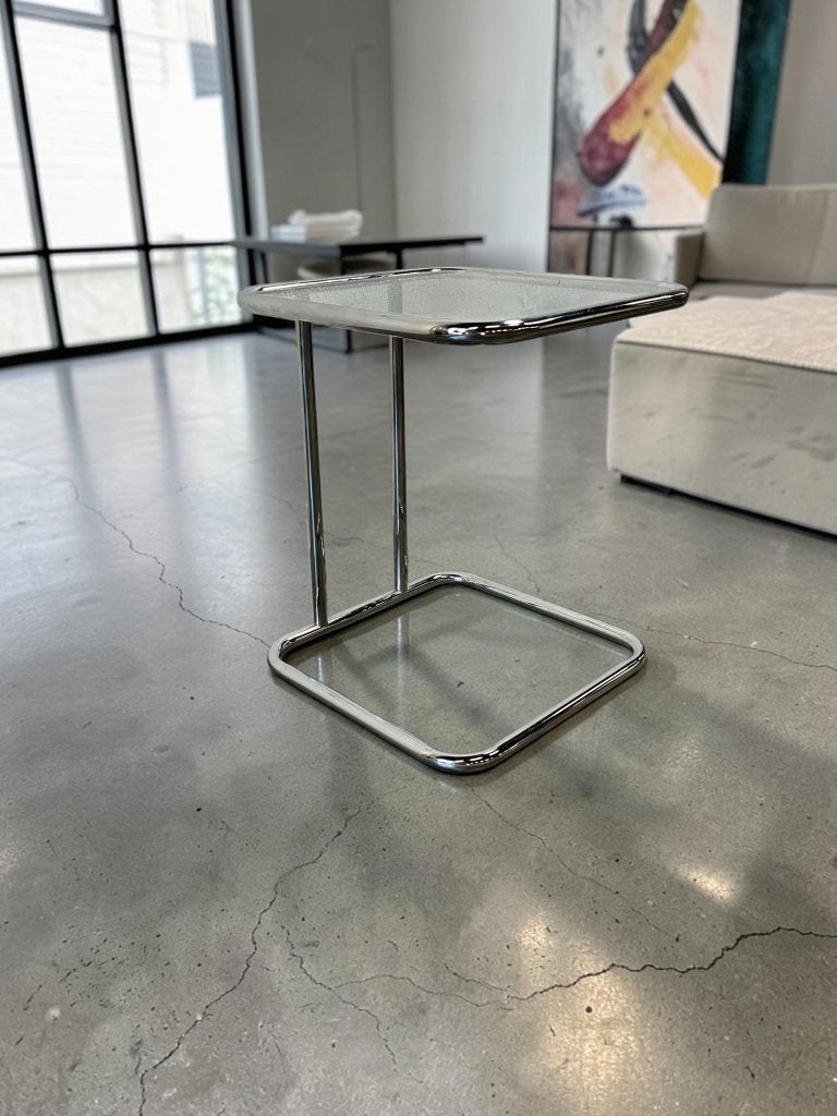table d'appoint en chrome avec verre fumé, Enlèvement