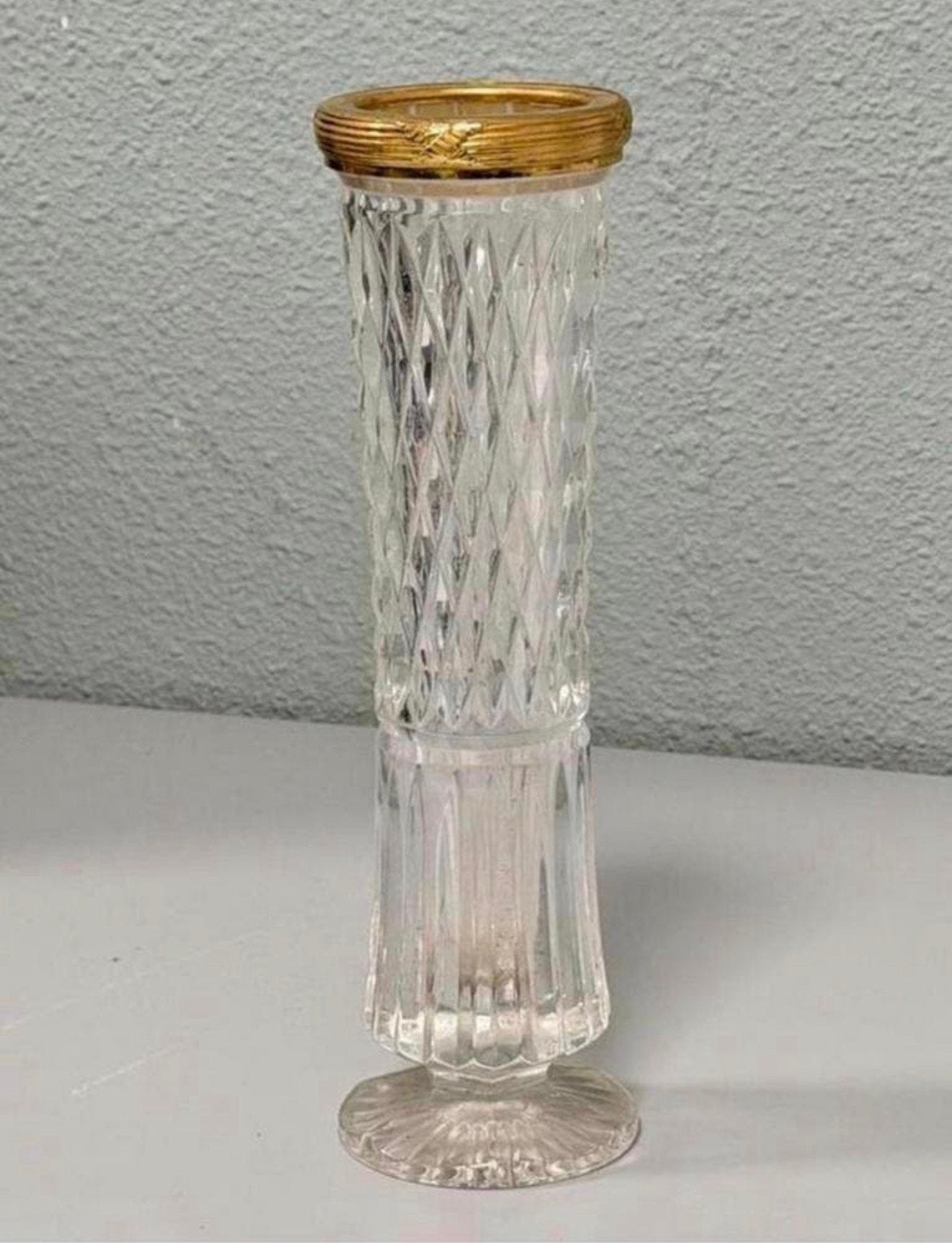 Vintage glazen vaas met goudkleurige rand – chique decoratie, Antiek en Kunst, Ophalen of Verzenden