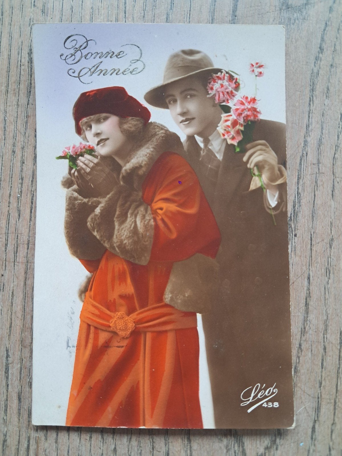 Heel oud, romantisch, nieuwjaarskaartje, 1924, Oostende, Verzamelen, Postkaarten | Themakaarten, Ophalen of Verzenden