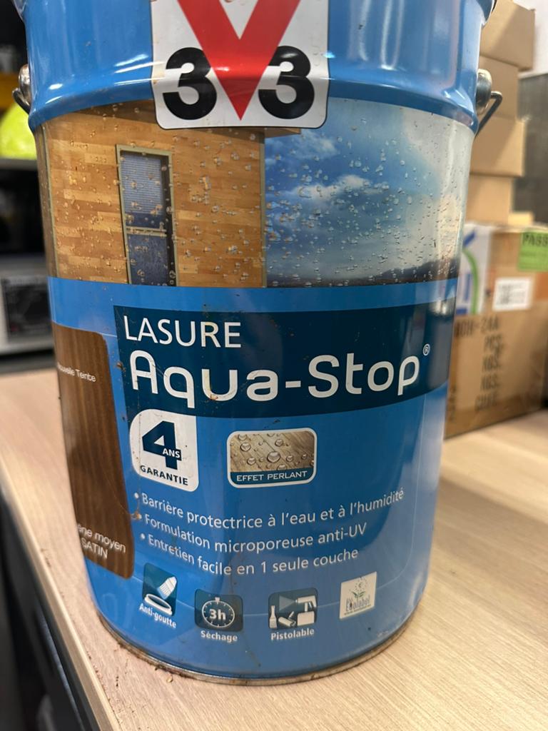 V33 AQUA-STOP — LASURE BOIS 5L, Bricolage & Construction, Peinture, Vernis & Laque, Enlèvement, Comme neuf, Lasure