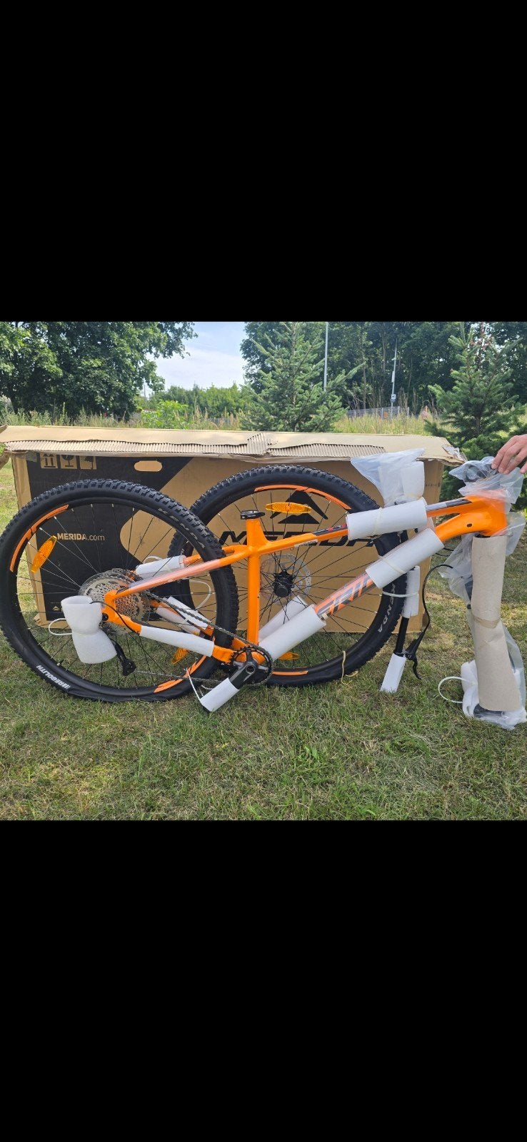 Nieuwe fiets Merida in de doos., Ophalen