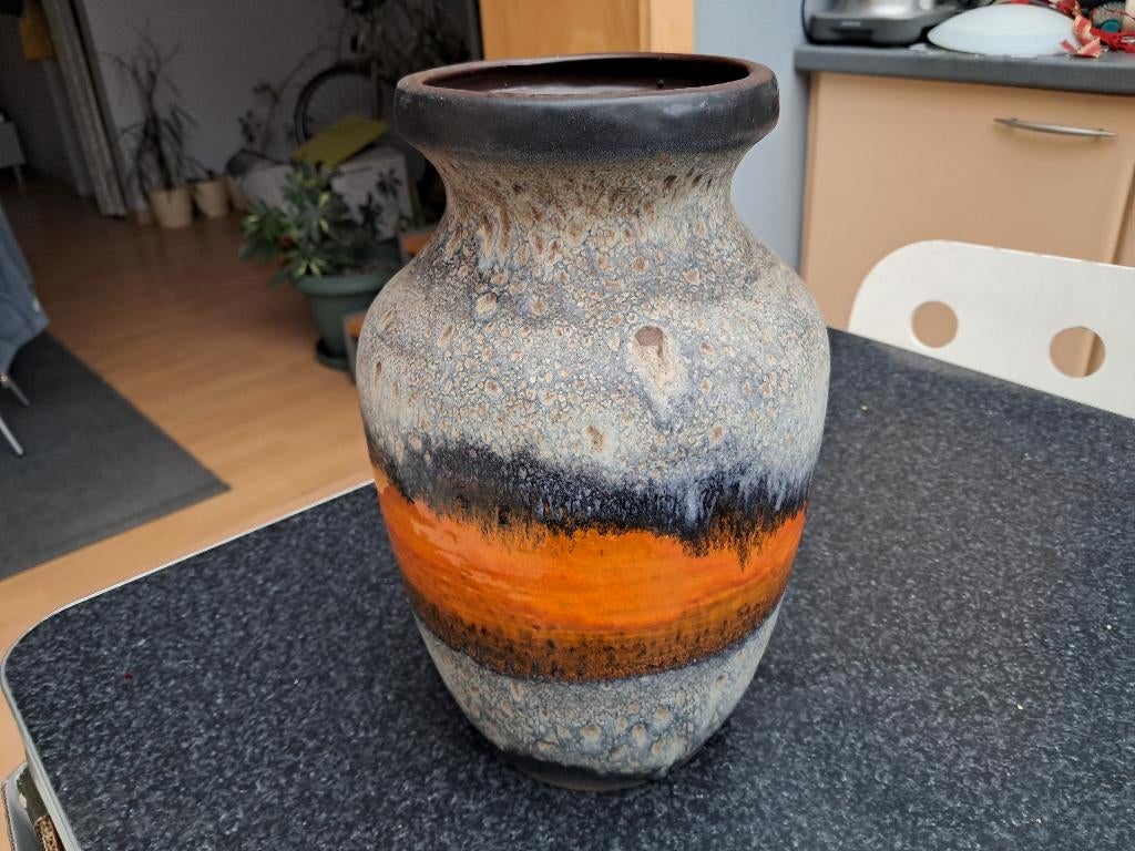 Lava vaas W.- Germany oranje, bruin, grijs 31 cm hoog, Enlèvement ou Envoi