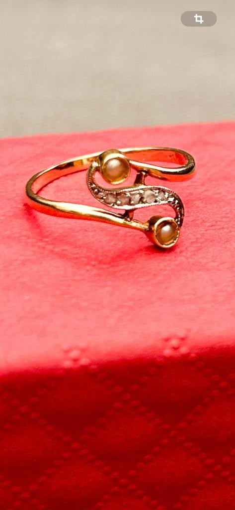 Bague ancienne 1930/40 or 18ct & diamants, Enlèvement ou Envoi, Or, Plus petit que 17, Comme neuf