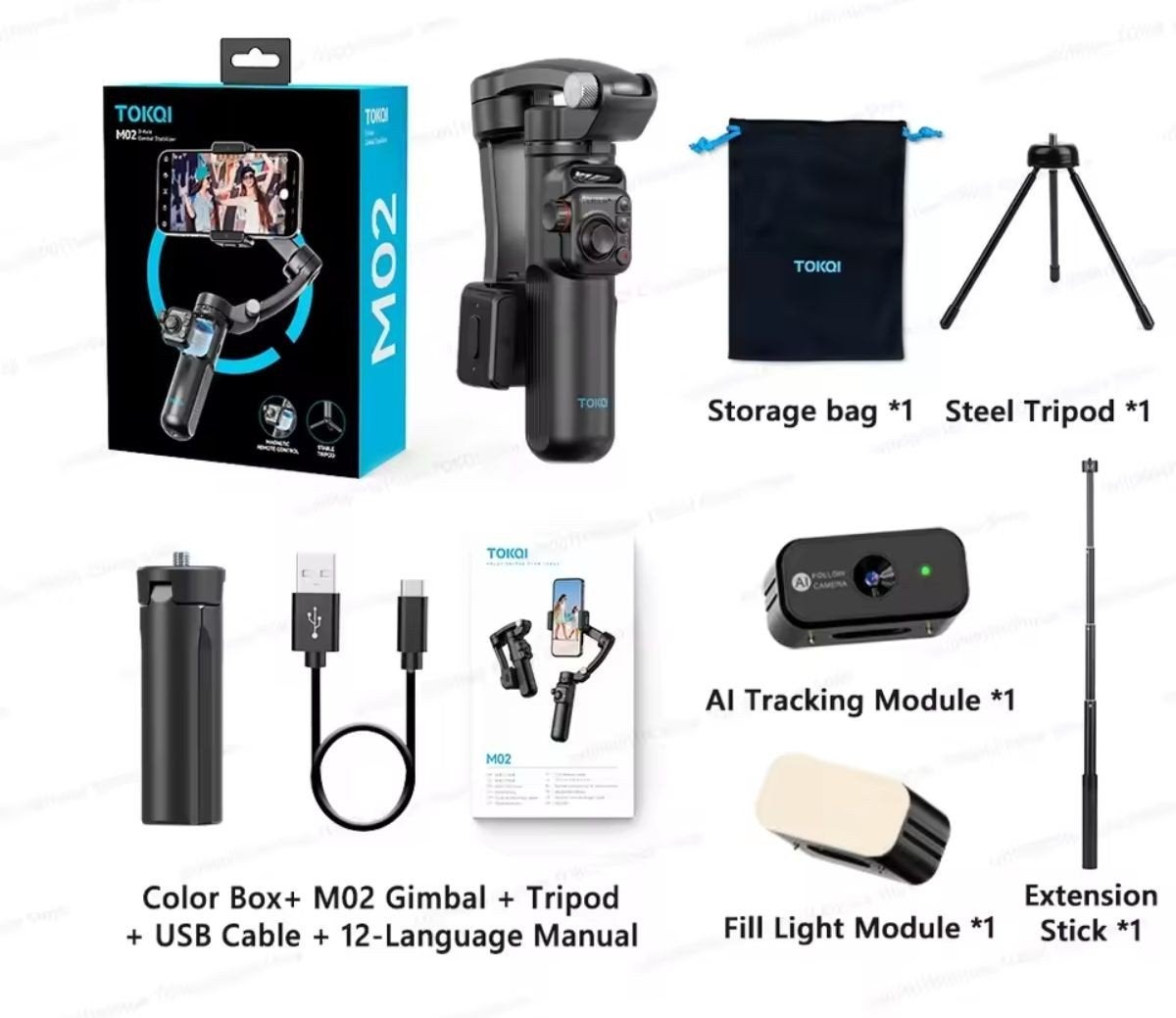 Nieuw!Smartphone Gimbal3assig met Al Tracking enLicht tripod, Audio, Tv en Foto, Fotografie | Statieven en Balhoofden, Ophalen of Verzenden