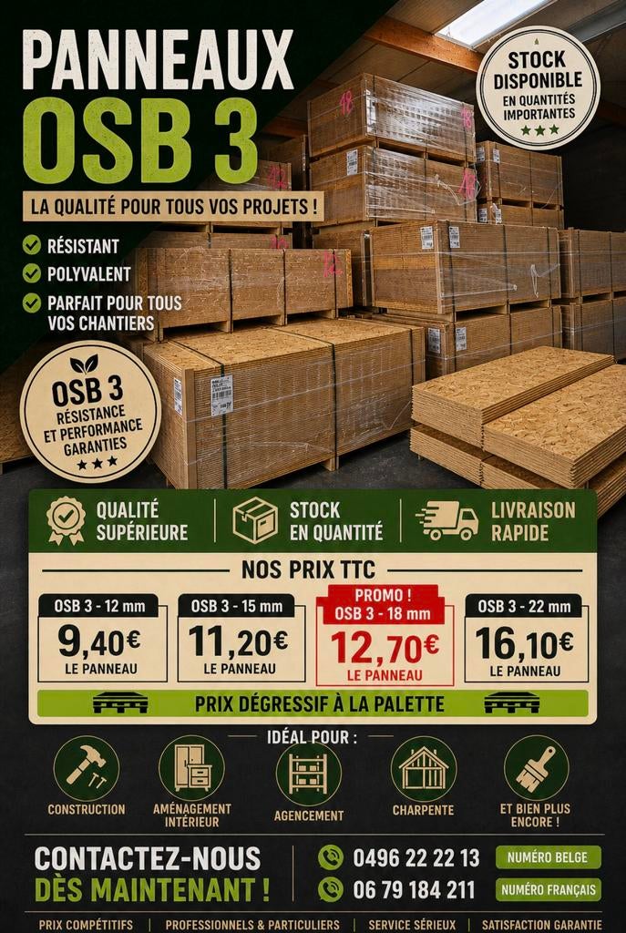 Panneaux osb 12,15,18 et 22 mm, Enlèvement ou Envoi, Neuf