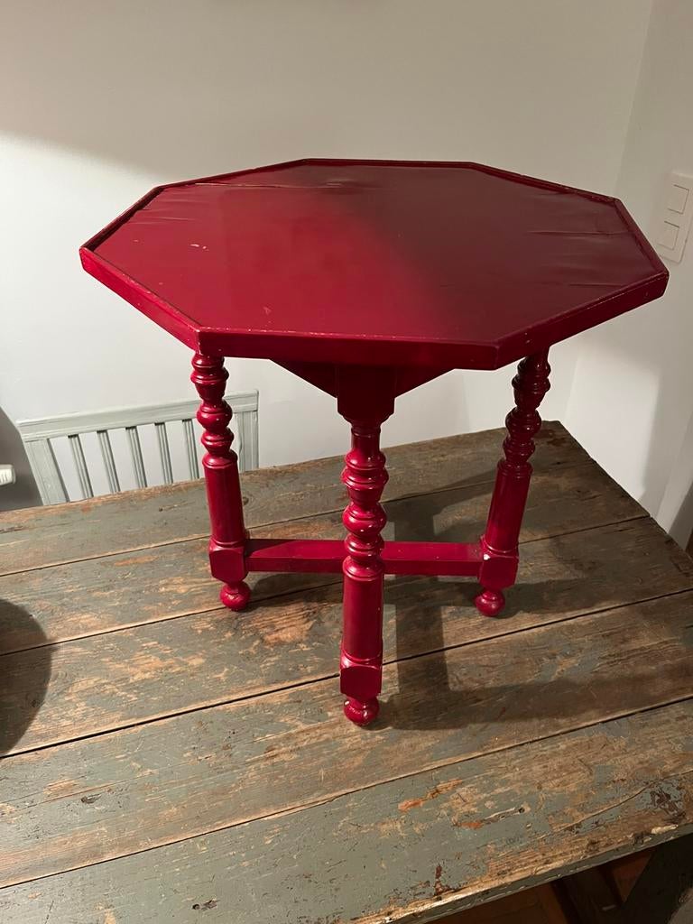 ANTIEKE HOUTEN TAFEL BIJZETTAFEL WIJNTAFEL ACHTHOEK KLEUR!, Ophalen