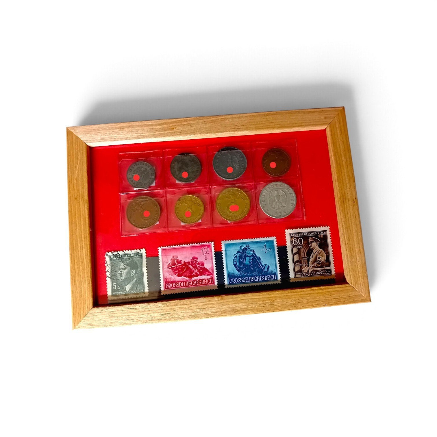 Série complète de timbres encadrés de pièces du Reichspfenni, Timbres & Monnaies, Enlèvement ou Envoi
