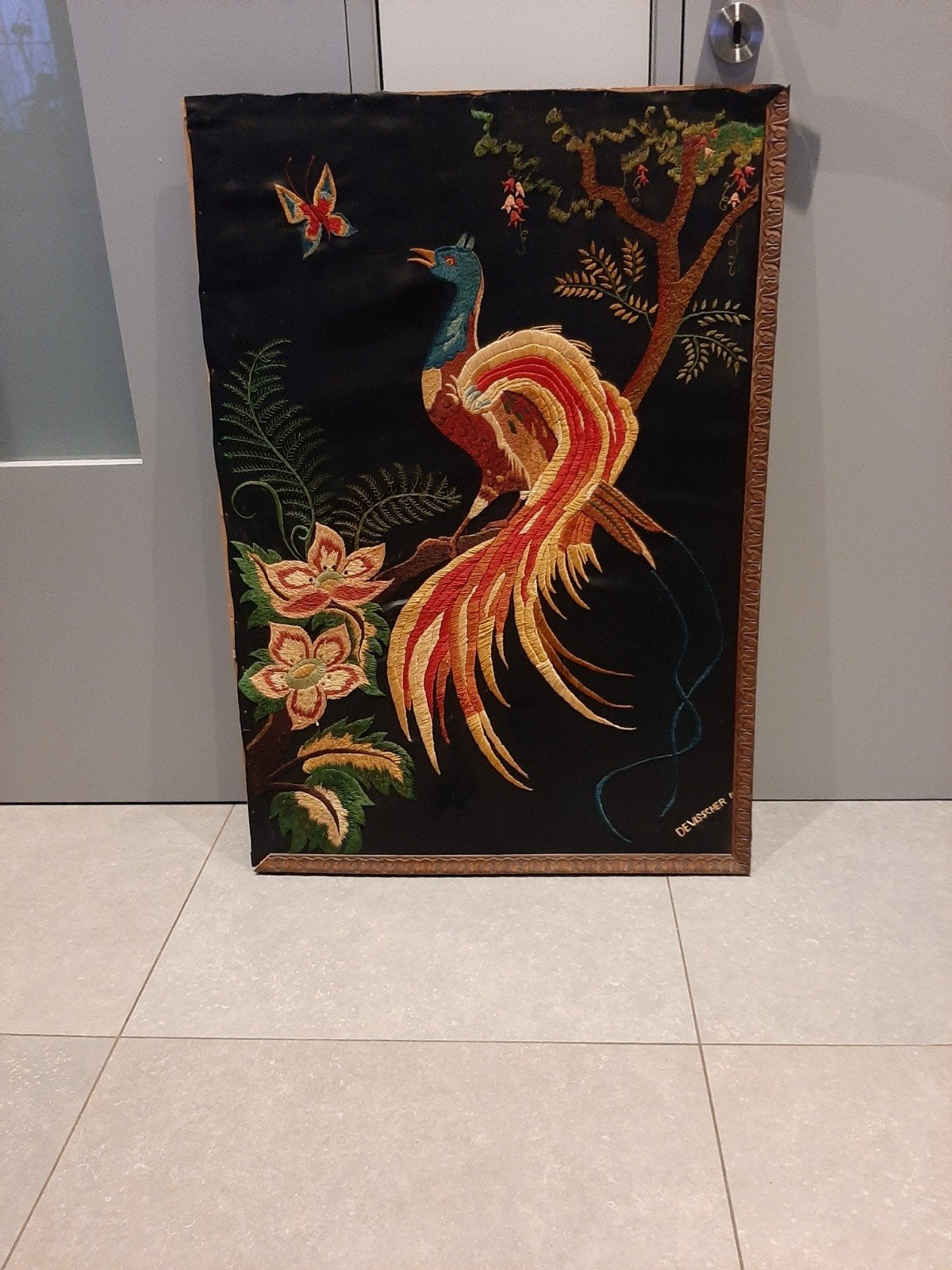 Très ancienne œuvre d'art textile fine signée Devisscher, Enlèvement ou Envoi, Signé, Textile