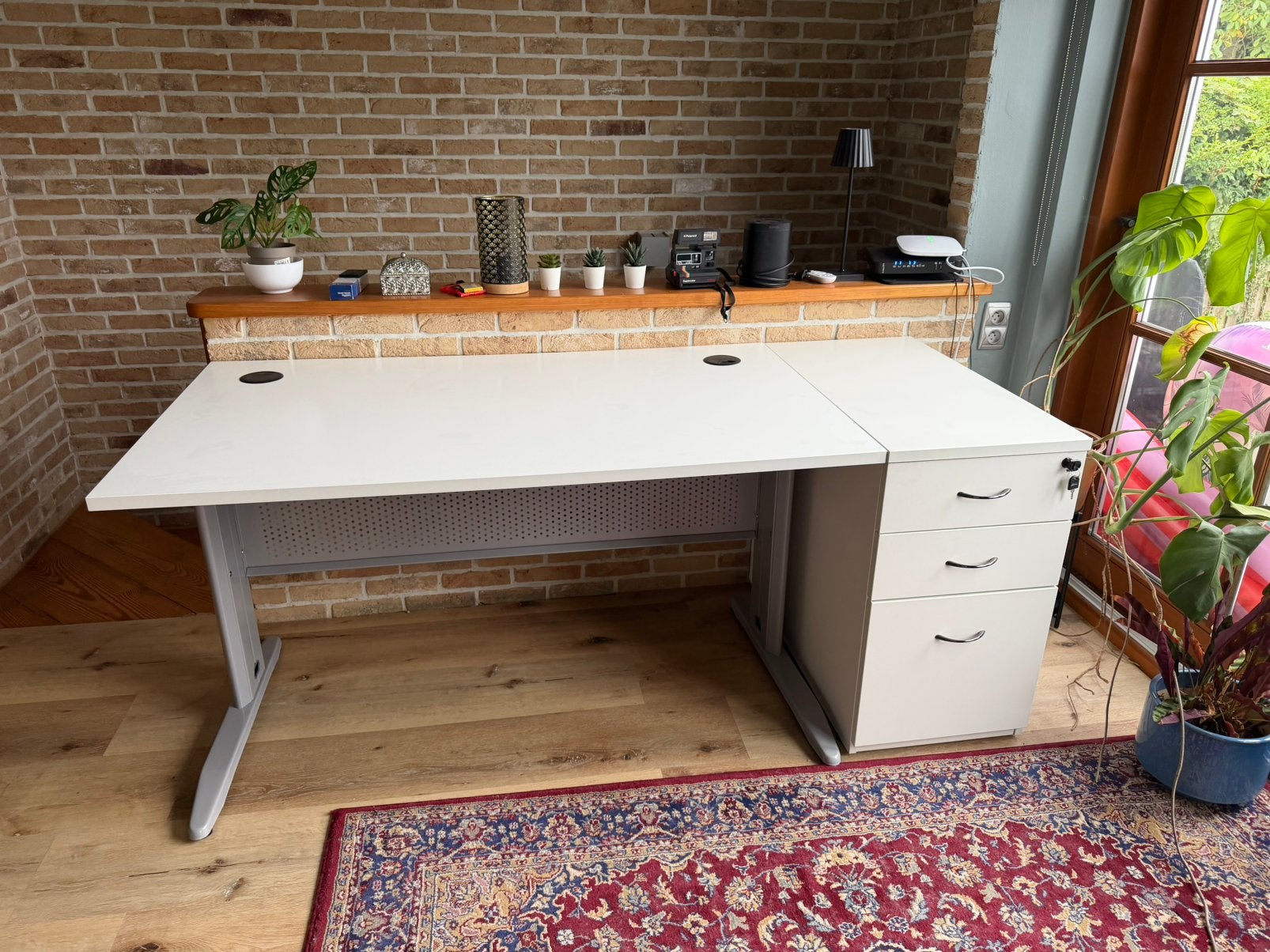 Bureau blanc avec caisson amovible, Maison & Meubles, Bureaux, Enlèvement, Comme neuf, Blanc, Métal
