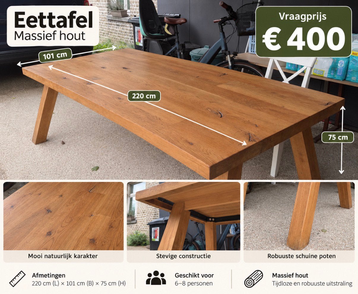 Eettafel, Ophalen, Teakhout, 200 cm of meer, 50 tot 100 cm