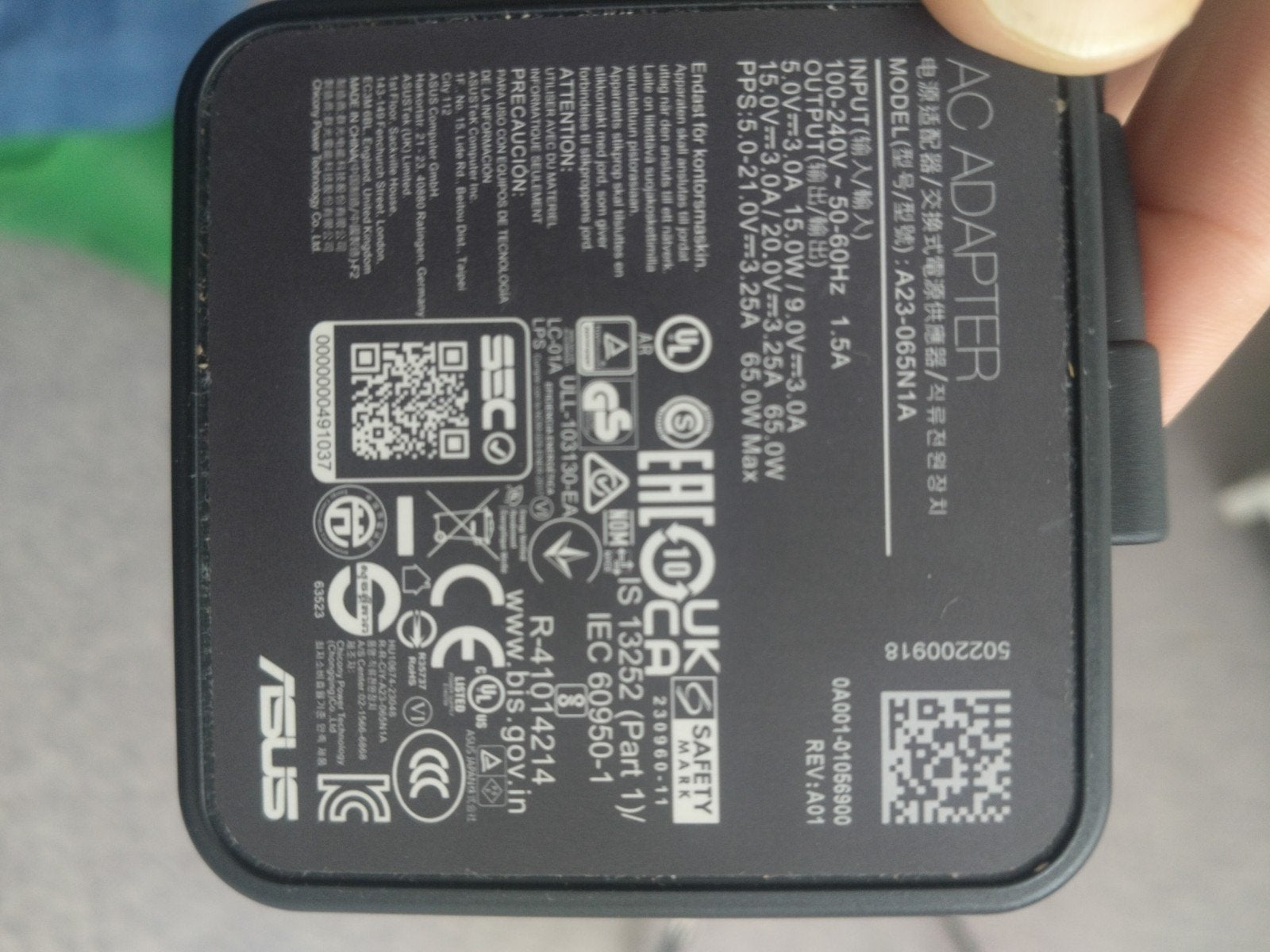 laptop lader USB c Asus 65w, Ophalen, Zo goed als nieuw