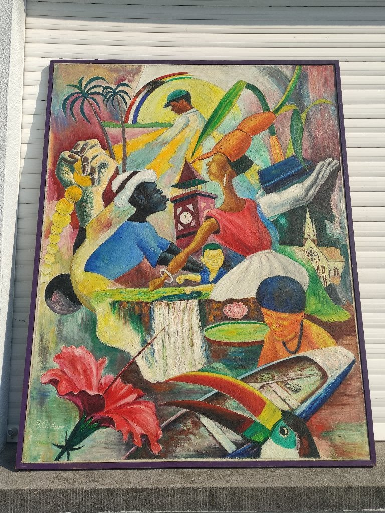 huile sur toile africain signe basil a thompson, Antiquités & Art, Enlèvement, Toile
