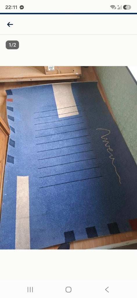Groot rechthoekig tapijt, Ophalen, Blauw, 150 tot 200 cm, 200 cm of meer